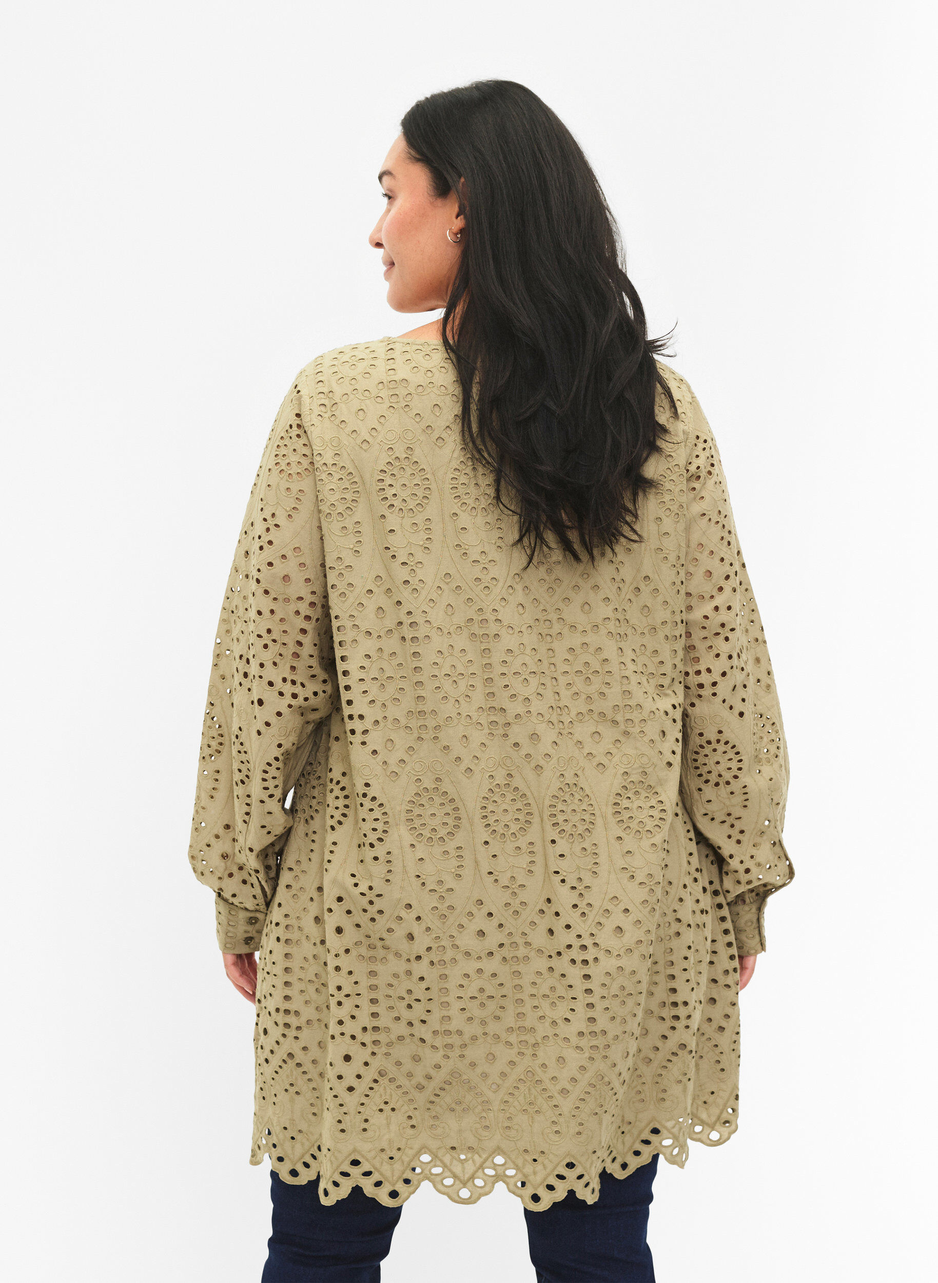 ZizziKatoenen tuniek met broderie anglaise, Coriander, Model image number 1