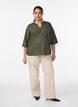 Katoenen blouse met geborduurde details en 3/4 mouwen, Groen, Model image number 1