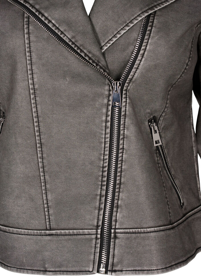 Veste imitation cuir patinée, Dark Grey Wash, Packshot image number 2