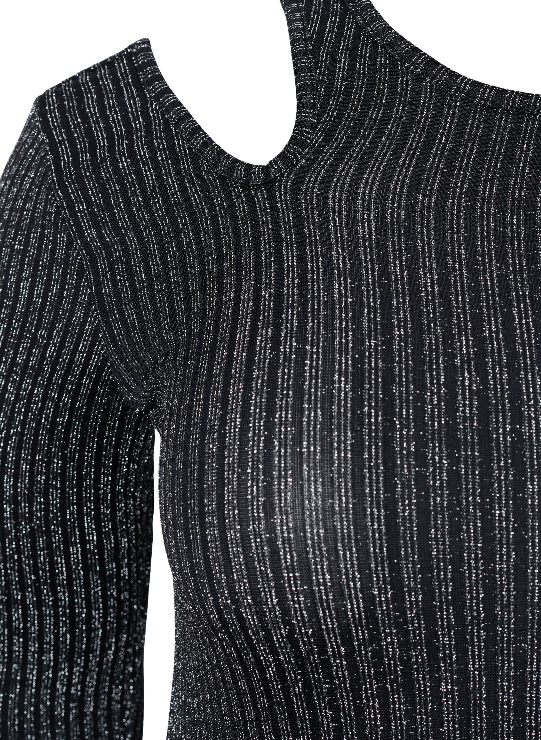 ZizziUitgesneden blouse met lange mouwen en glitter, B. w. Silver Stripes, Packshot image number 2