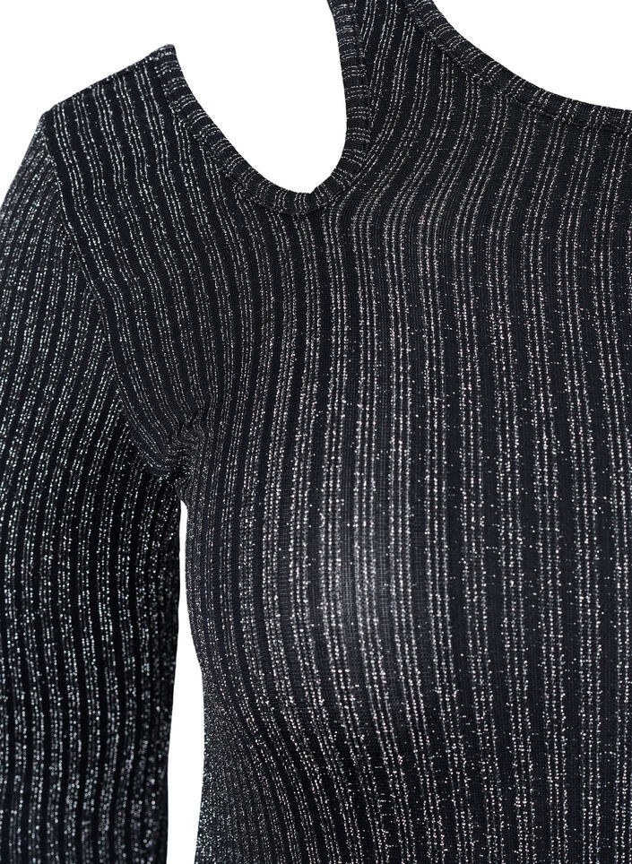 Blouse à manches longues avec découpe et paillettes, B. w. Silver Stripes, Packshot image number 2