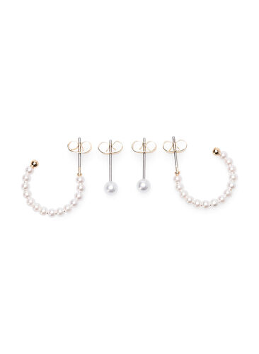 Lot de 2 boucles d'oreilles avec perles, Gold w. Pearl, Packshot image number 0