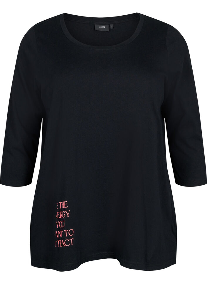 Katoenen t-shirt met 3/4 mouwen, Black, Packshot image number 0