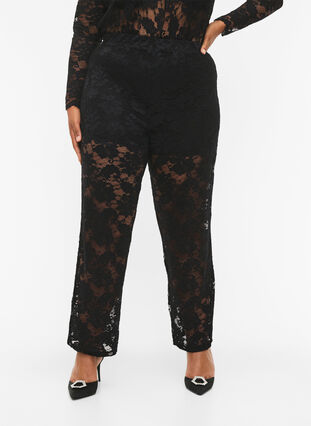 Pantalon à lacets avec coupe droite, Black, Model image number 2