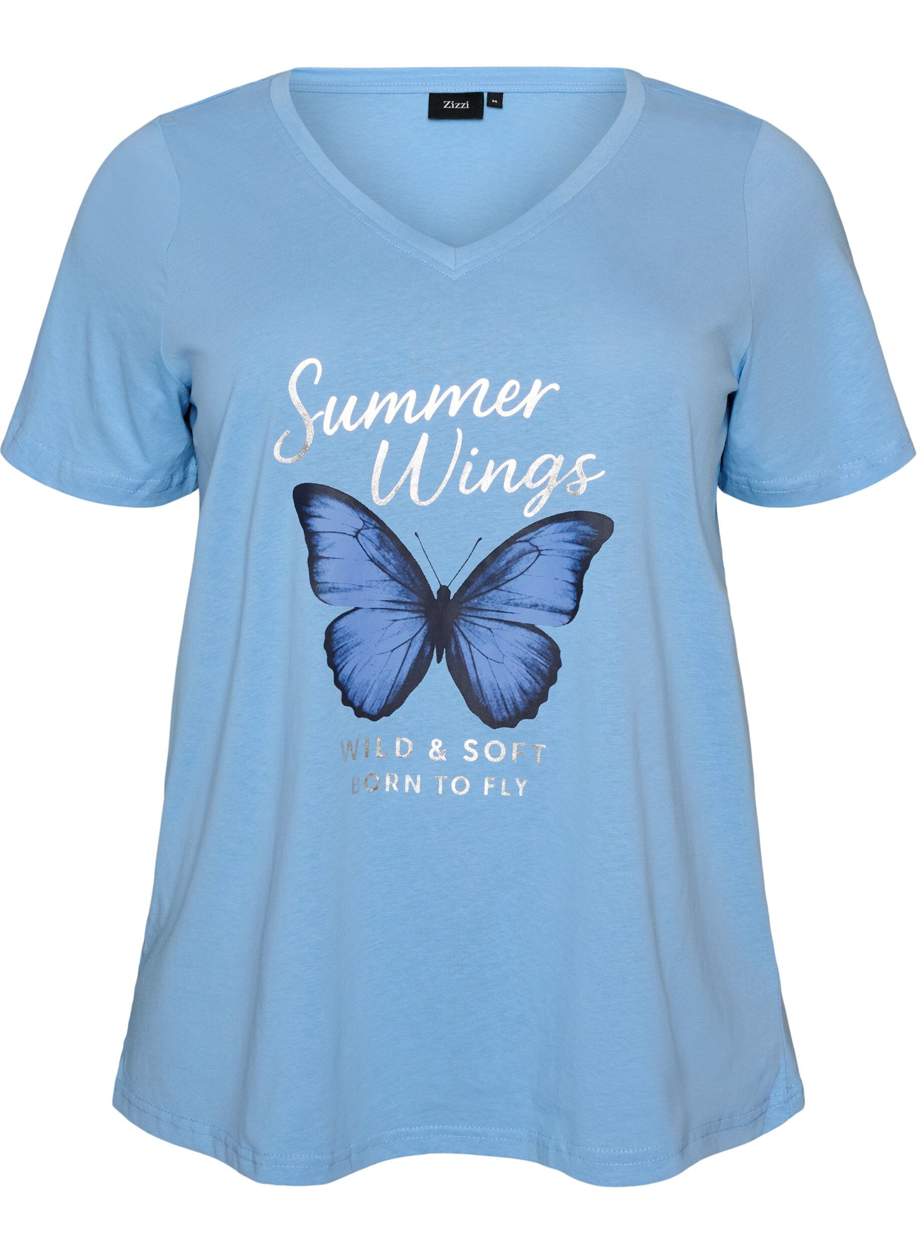 Katoenen T-shirt met V-hals en print aan de voorkant