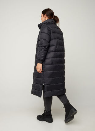 Long, lightweight, quilted winter jacket, Black, Model image number 1