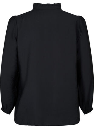 Viscose overhemdblouse met rucheskraag, Black, Packshot image number 1