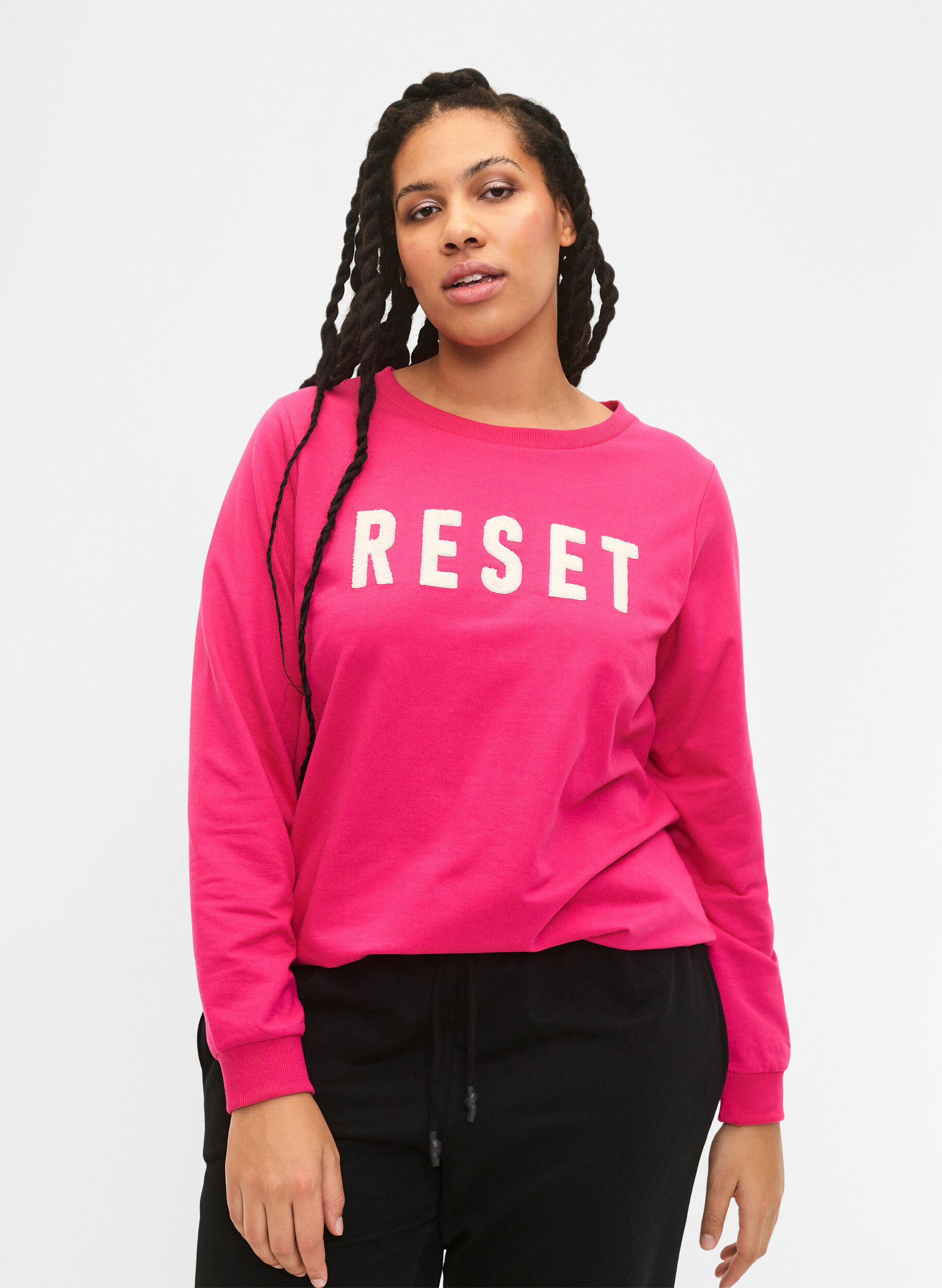 ZizziSweatshirt met tekst, Fuchsia P. W. Reset, Model image number 0