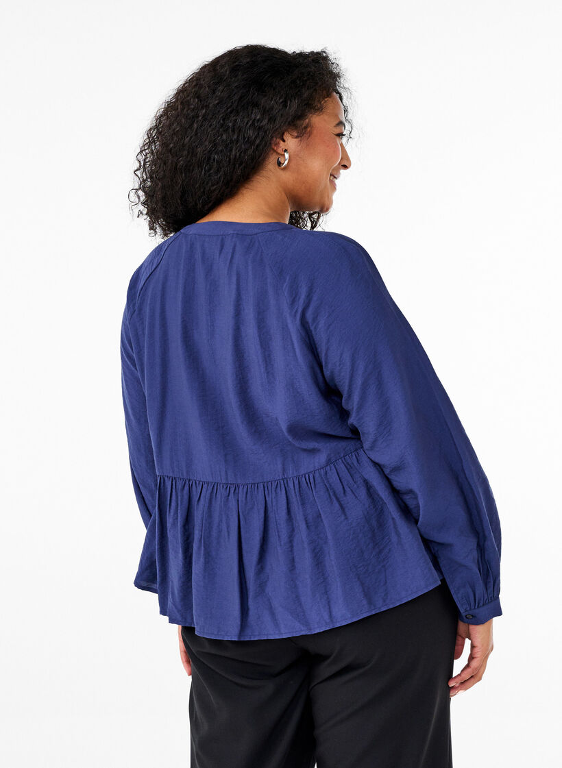 Blouse met strik en lange mouwen, Blauw, Model image number 2