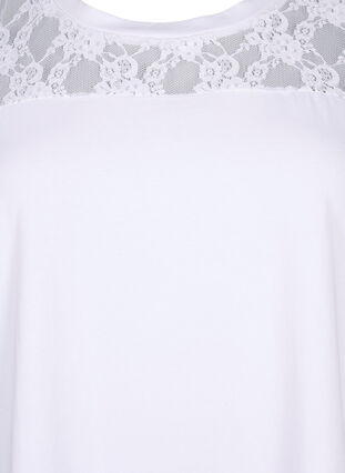 Katoenen T-shirt met korte mouwen en kant, Bright White, Packshot image number 2
