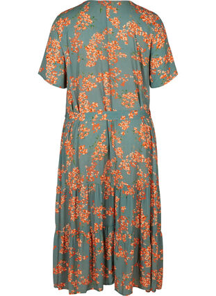 Midi-jurk met korte mouwen in viscose, Balsam Green Flower, Packshot image number 1