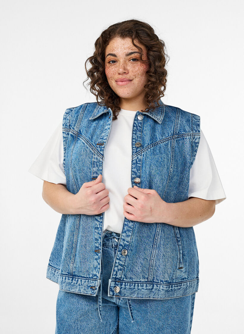 Denimjack met afneembare mouwen, Blauw, Model image number 3