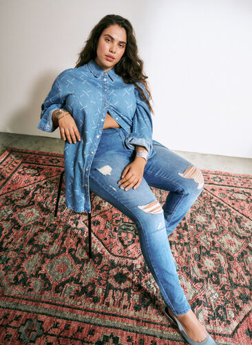 Amy jeans met super slim fit en ripped details, Blue denim, Image image number 0