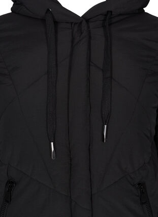 Korte winterjas met capuchon en zakken, Black, Packshot image number 2