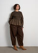 Blouse &agrave; carreaux avec smocks et basque, Marron, Model image number 1