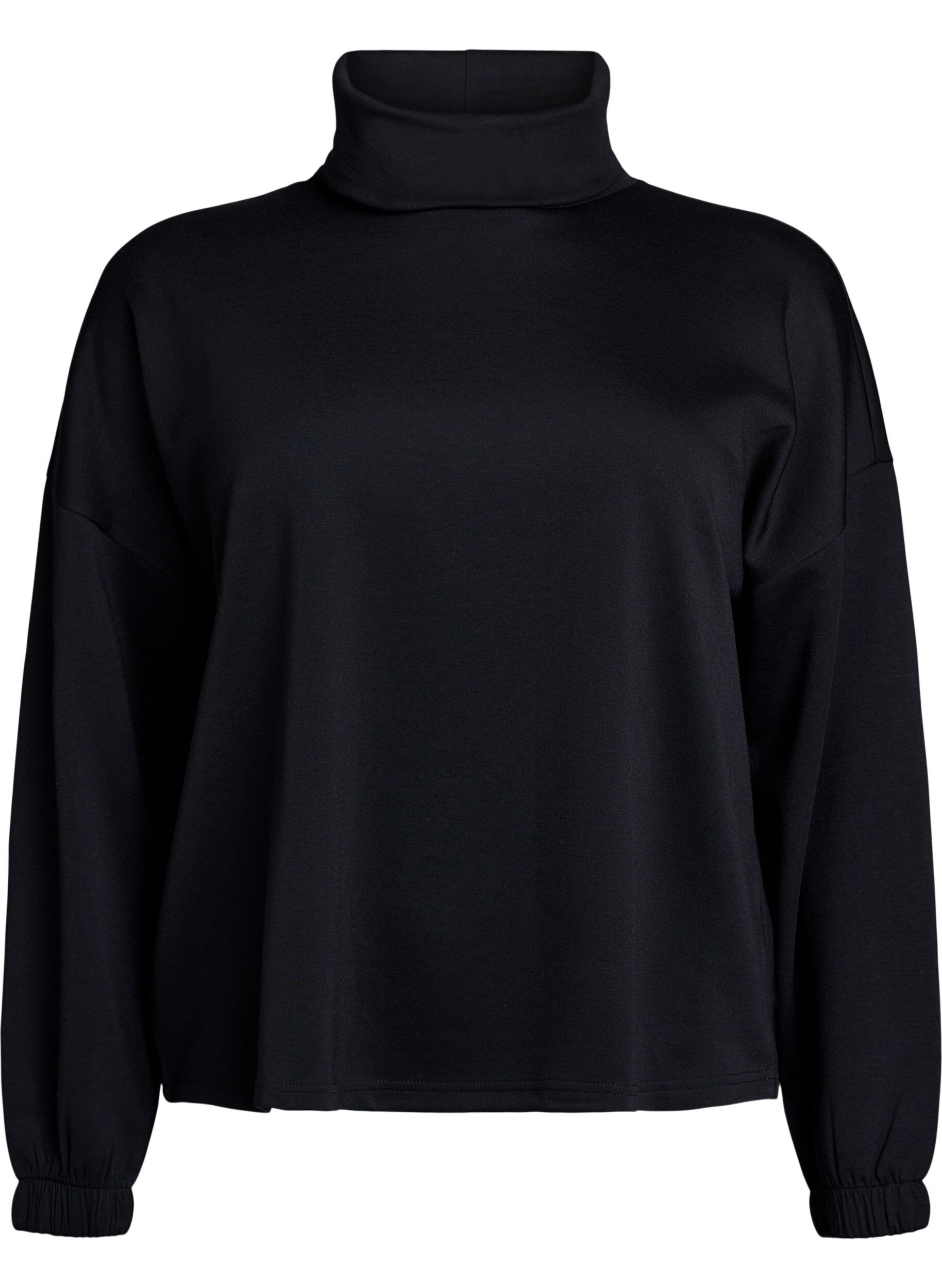 ZizziBlouse met turtleneck in modalmix, Zwart, Packshot image number 0