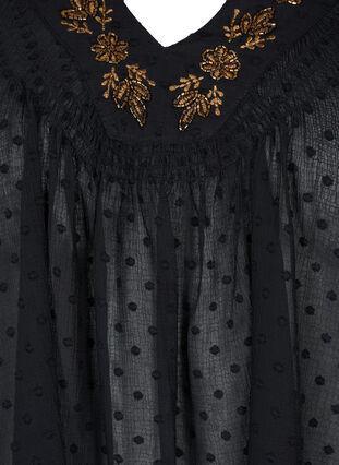 Gestippelde V-hals blouse met parels, Black w. Cobber, Packshot image number 2