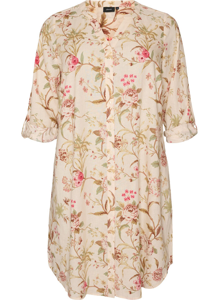 Chemise longue en lin et viscose, Vanille, Packshot image number 0