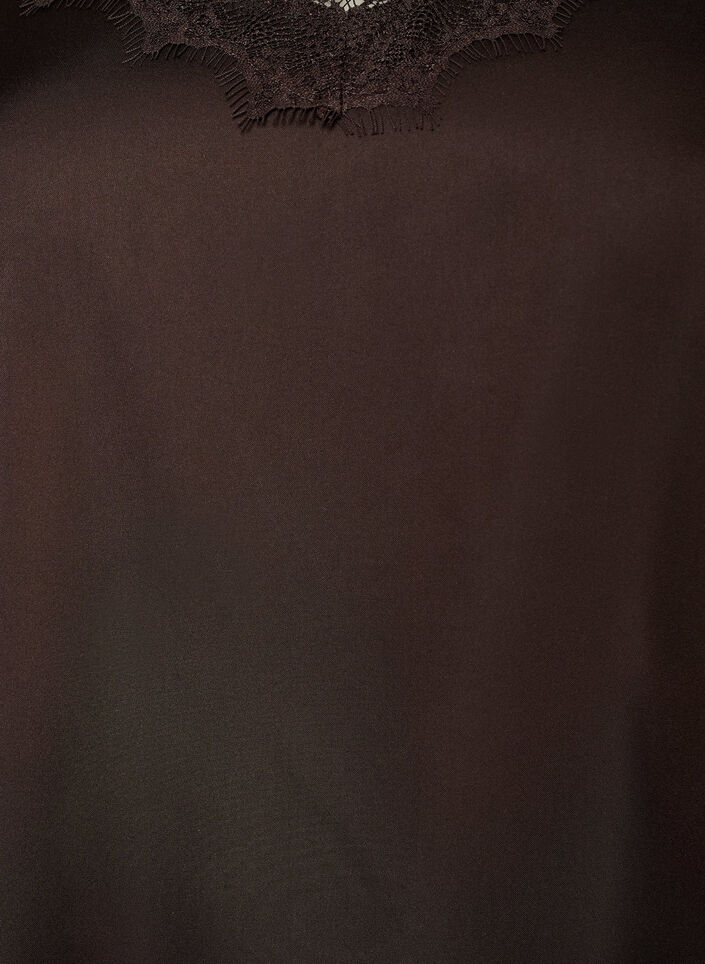 Satijnen top met kanten afwerking en asymmetrische zoom, Bruin, Packshot image number 2