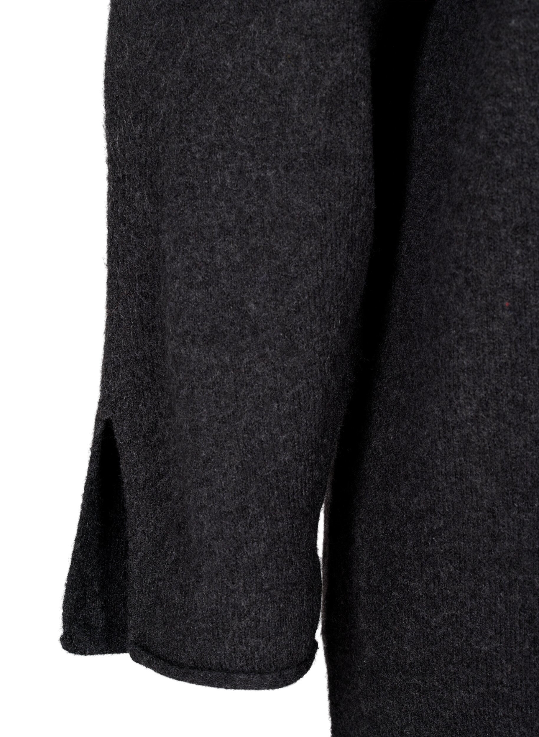 Zizzi Robe en maille &agrave; col rond et fendue, Dark Grey Melange, Packshot image number 3