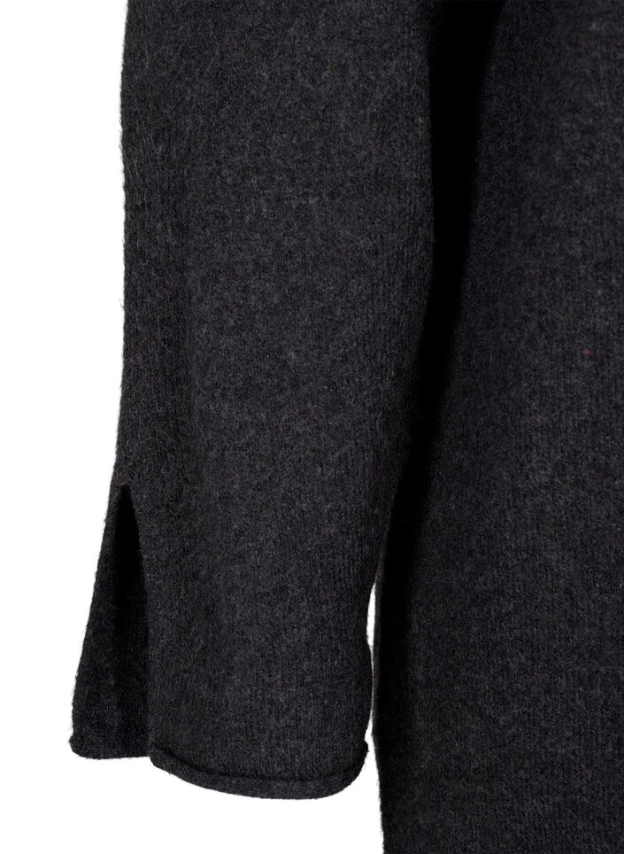 Gebreide jurk met ronde hals en split, Dark Grey Melange, Packshot image number 3