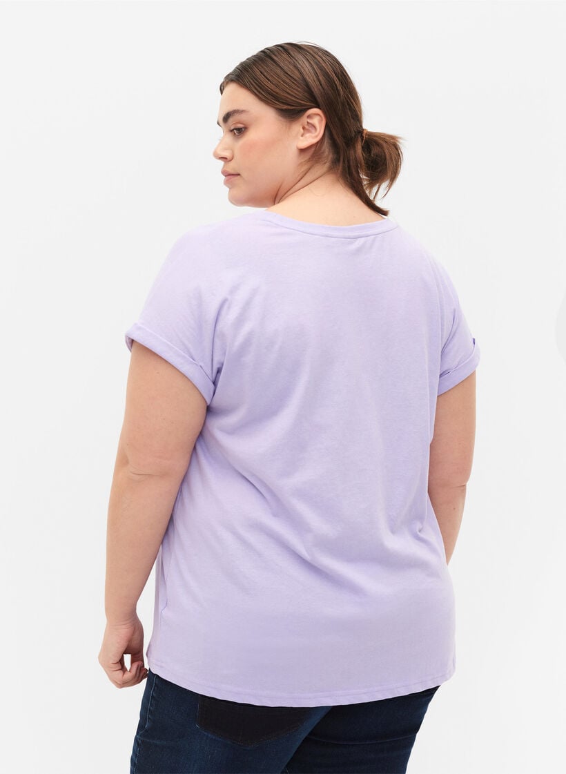 T-shirt &agrave; manches courtes en coton m&eacute;lang&eacute;, Violet, Model image number 2
