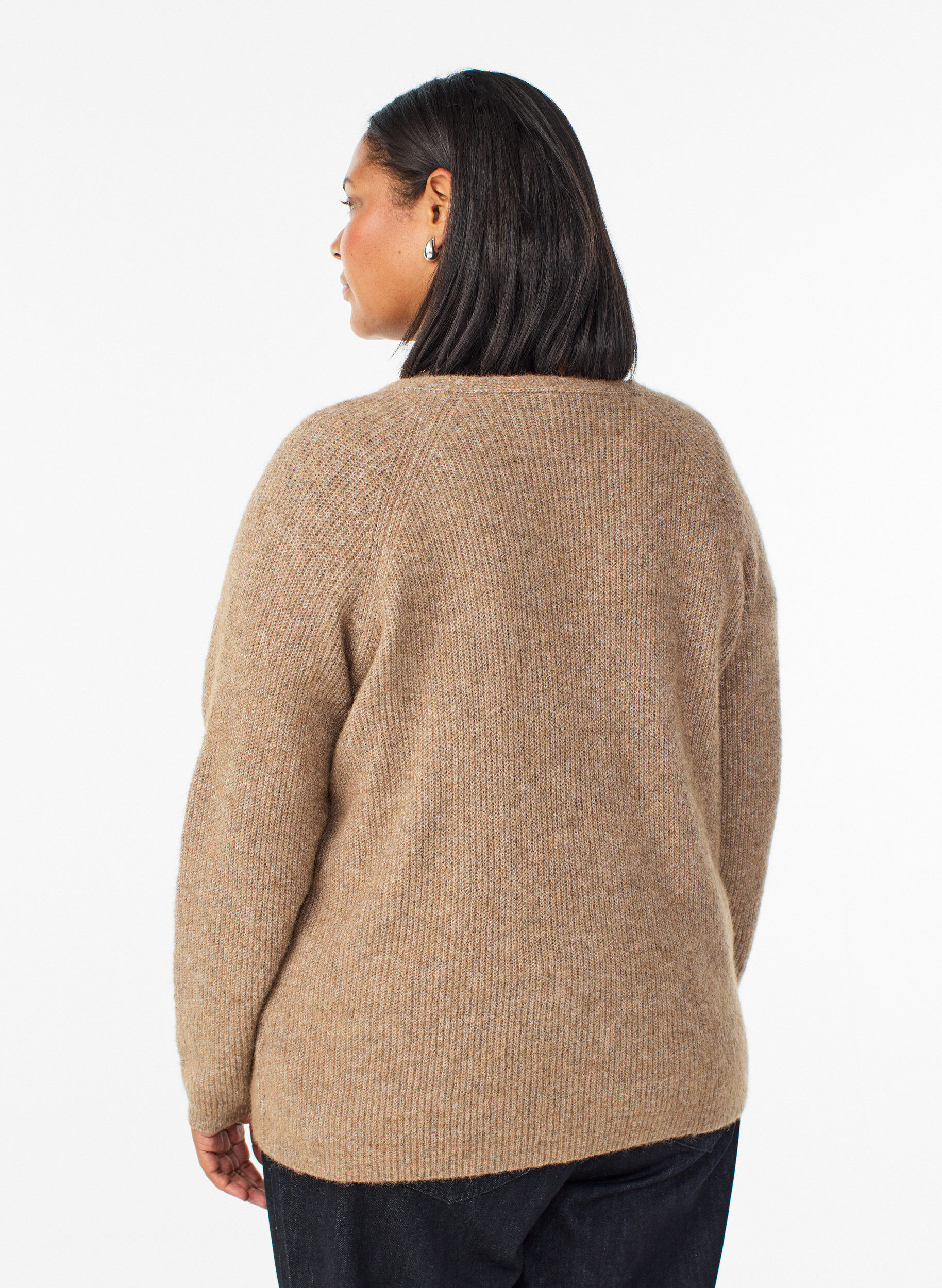 ZizziGebreide blouse met V-hals en raglanmouwen, Bruin, Model image number 2