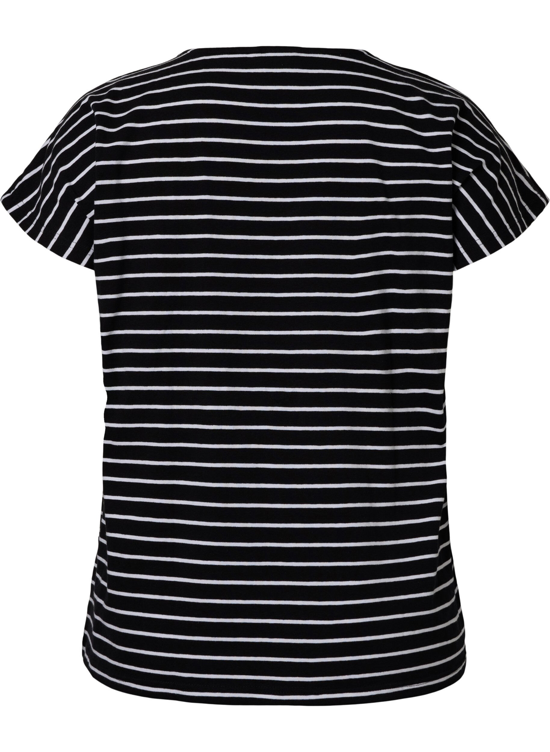 Zizzi	 Katoenen t-shirt met strepen, Black W. Stripe, Packshot image number 1