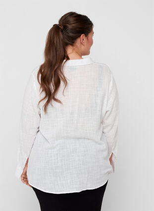 Chemise à manches longues en coton texturé, White, Model image number 1