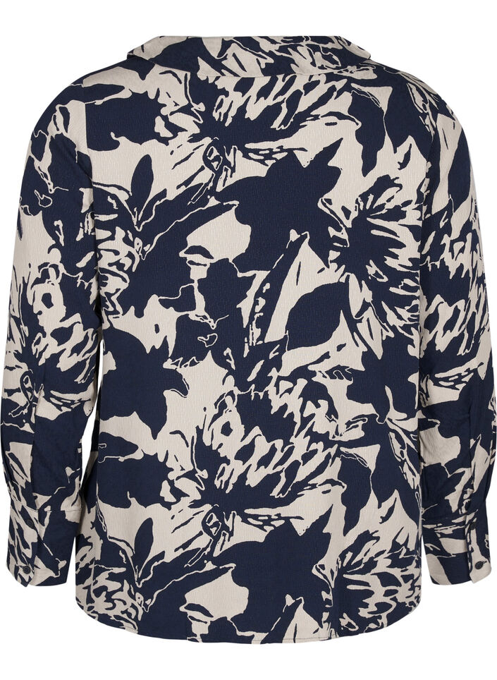 Shirt met lange mouwen, print en V-hals, Navy Blazer AOP, Packshot image number 1