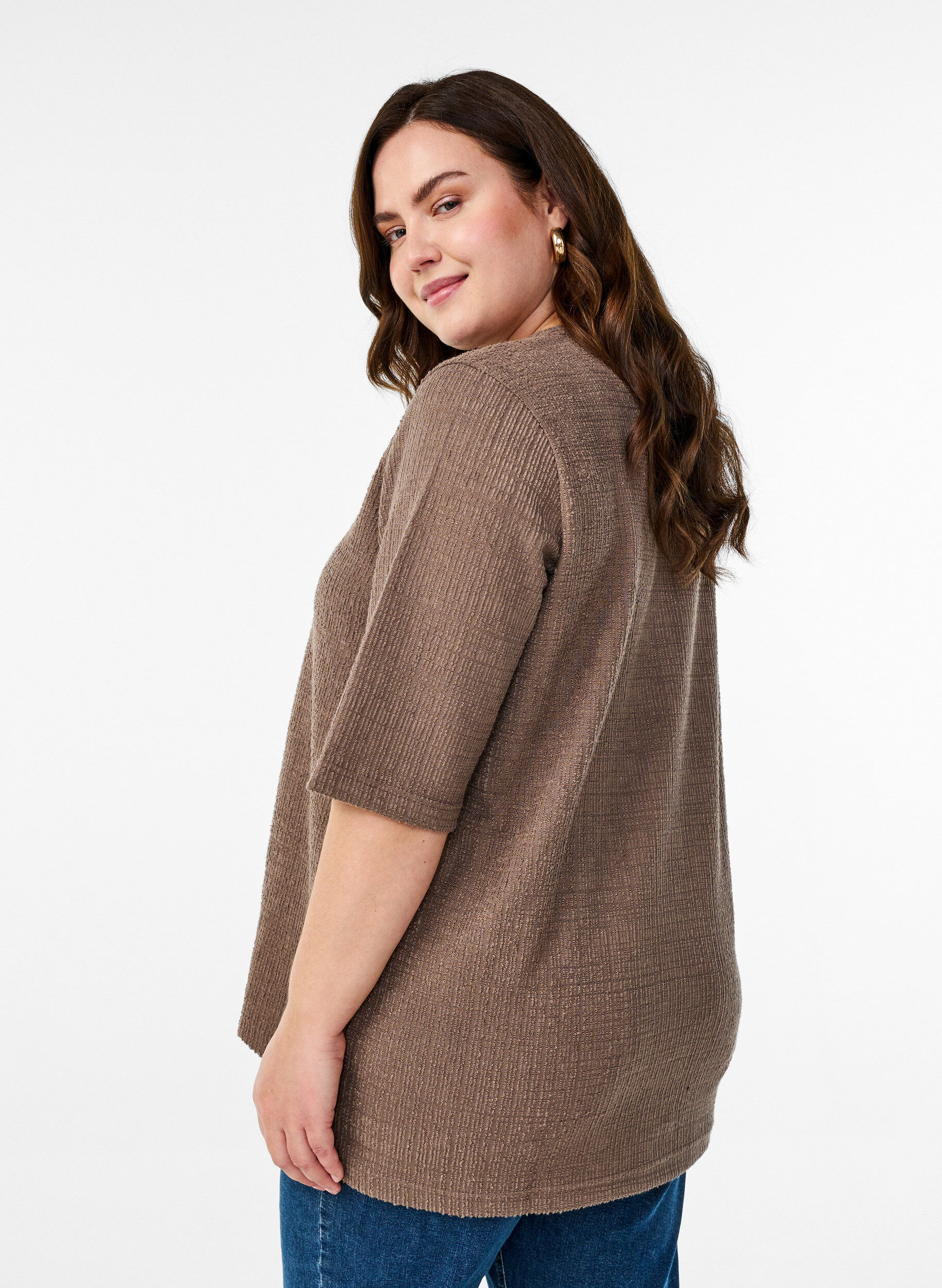 ZizziGestructureerde blouse met V-hals, Walnut, Model image number 1