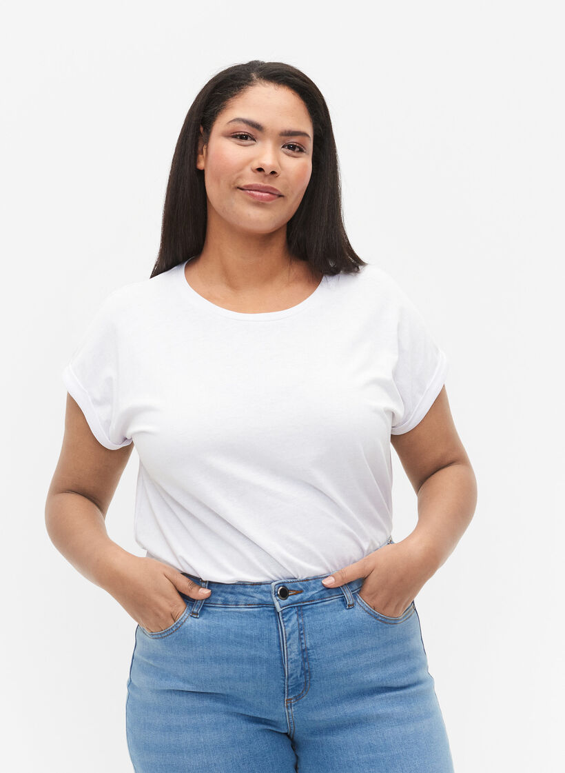 T-shirt à manches courtes en coton mélangé, Bright White, Model image number 0