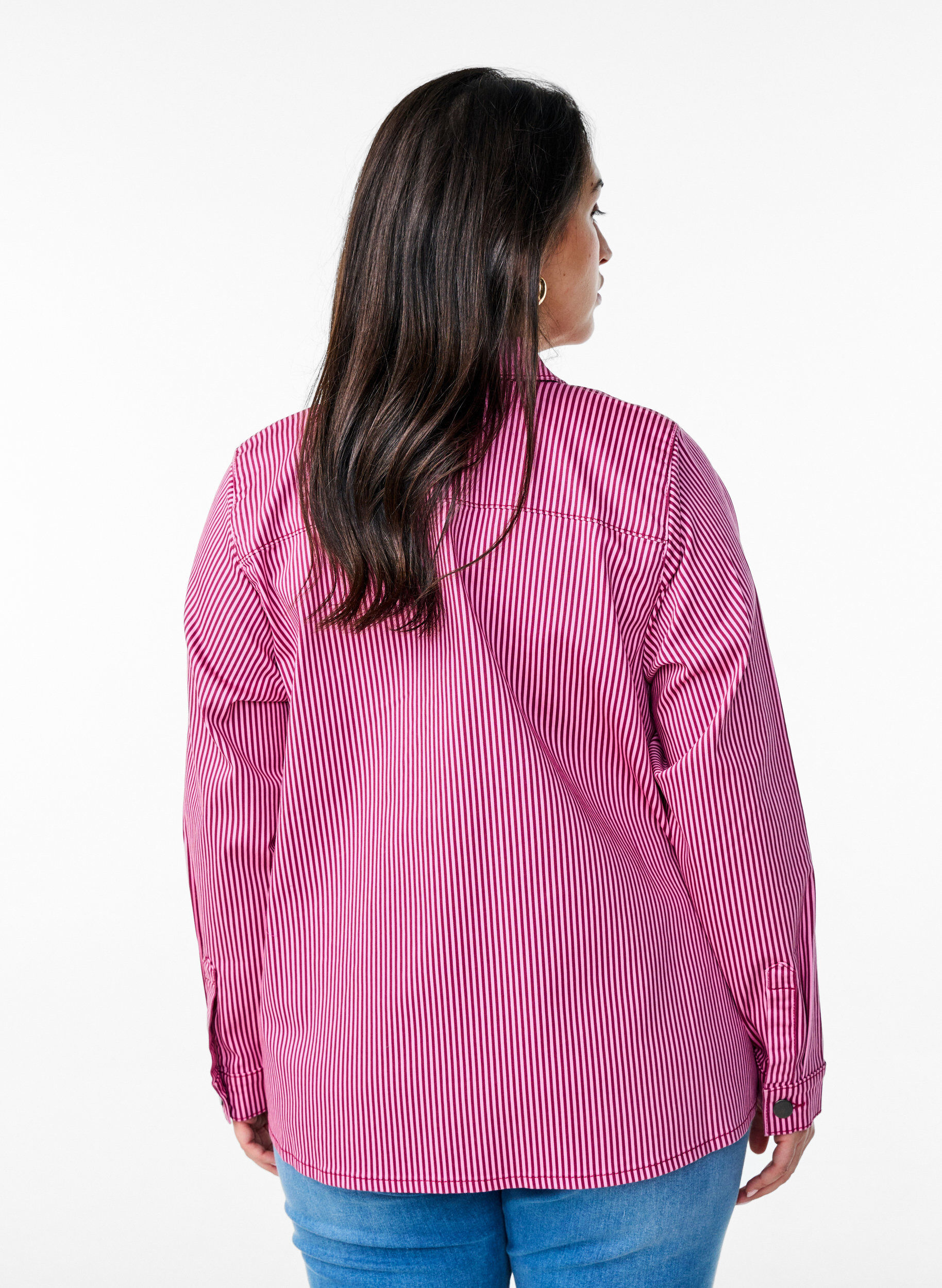 ZizziGestreept shirt met zakken, Rood, Model image number 2