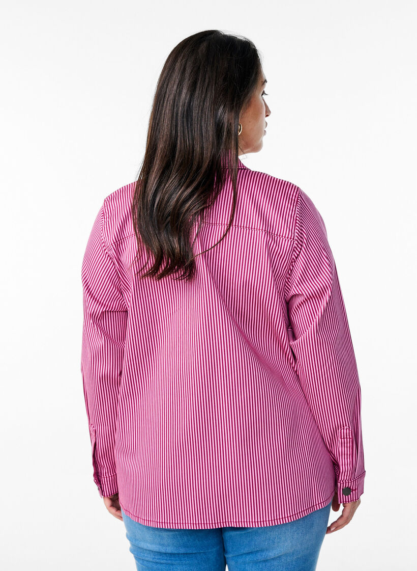 Gestreept shirt met zakken, Rood, Model image number 2