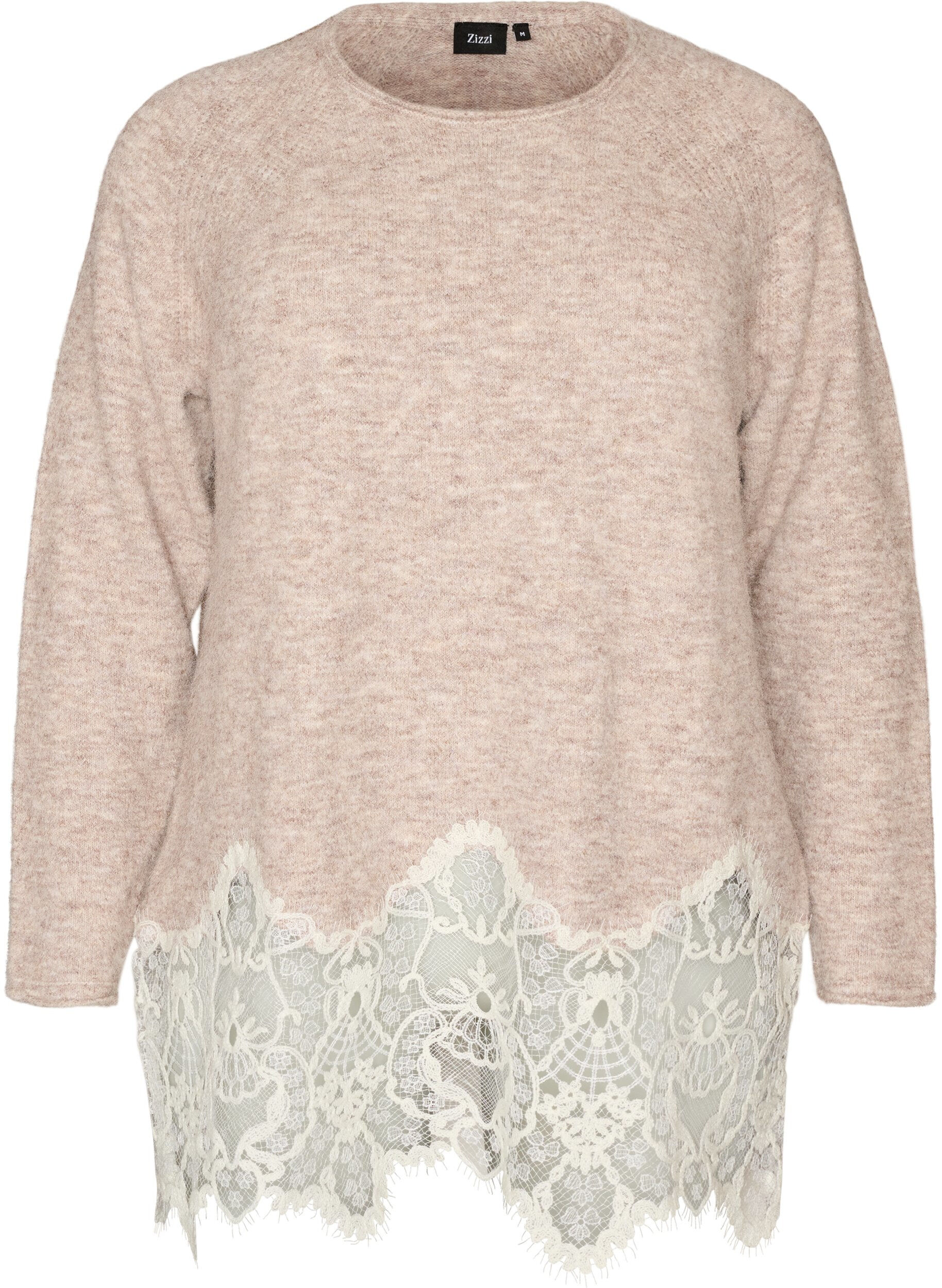 Gebreide blouse met raglanmouwen en een brede kanten rand