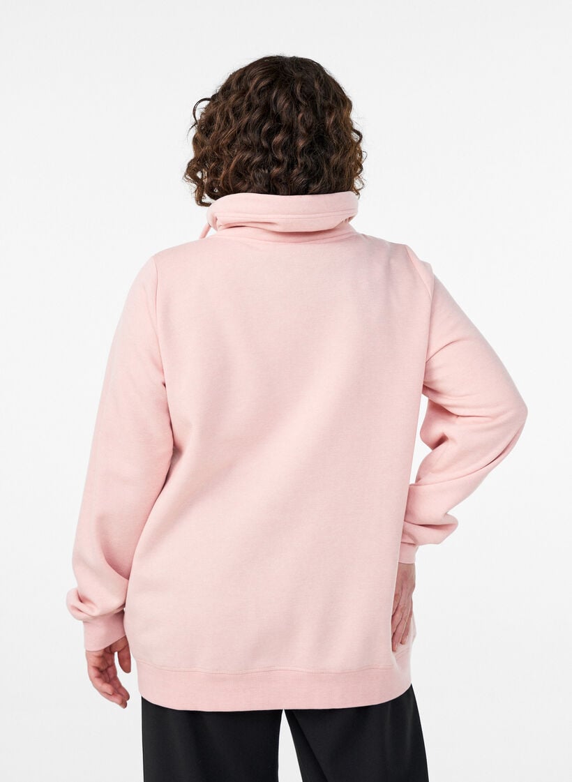 Sweatshirt avec col montant et poches, Rose poudr&eacute;e, Model image number 2