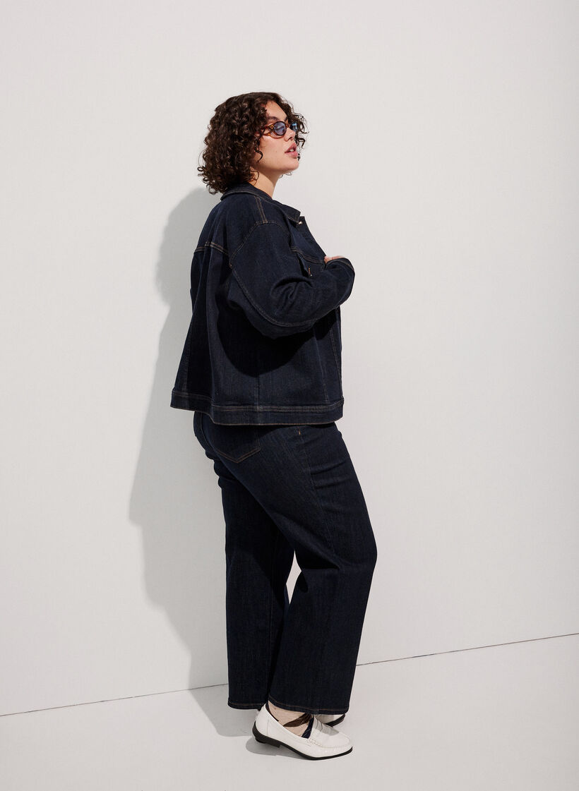 Klassiek denimjack met contrasterend stiksel, Blauw, Image