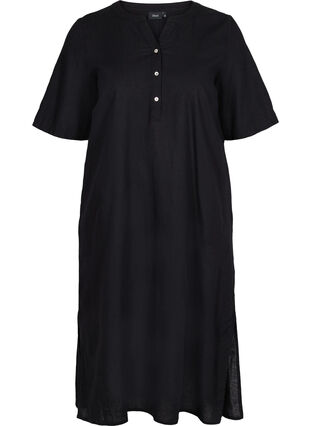 Robe chemise longue à manches courtes, Black, Packshot image number 0