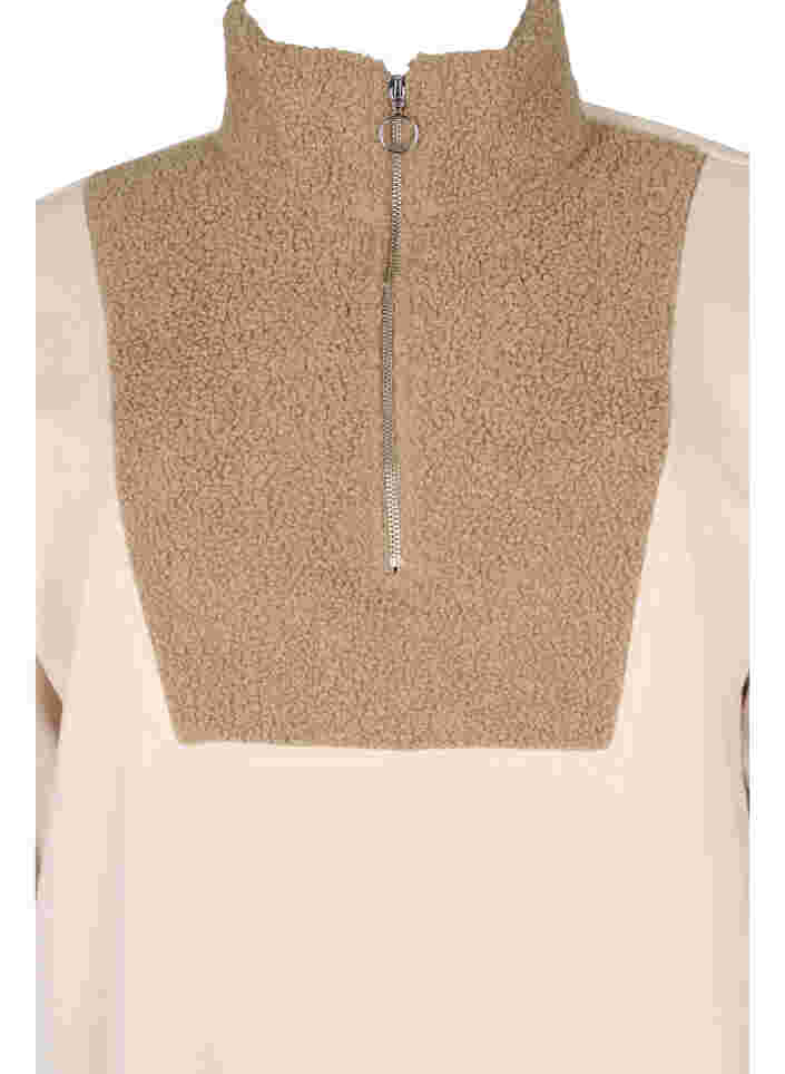 Sweater met hoge hals, teddy stof en ritssluiting, Brown Comb, Packshot image number 2