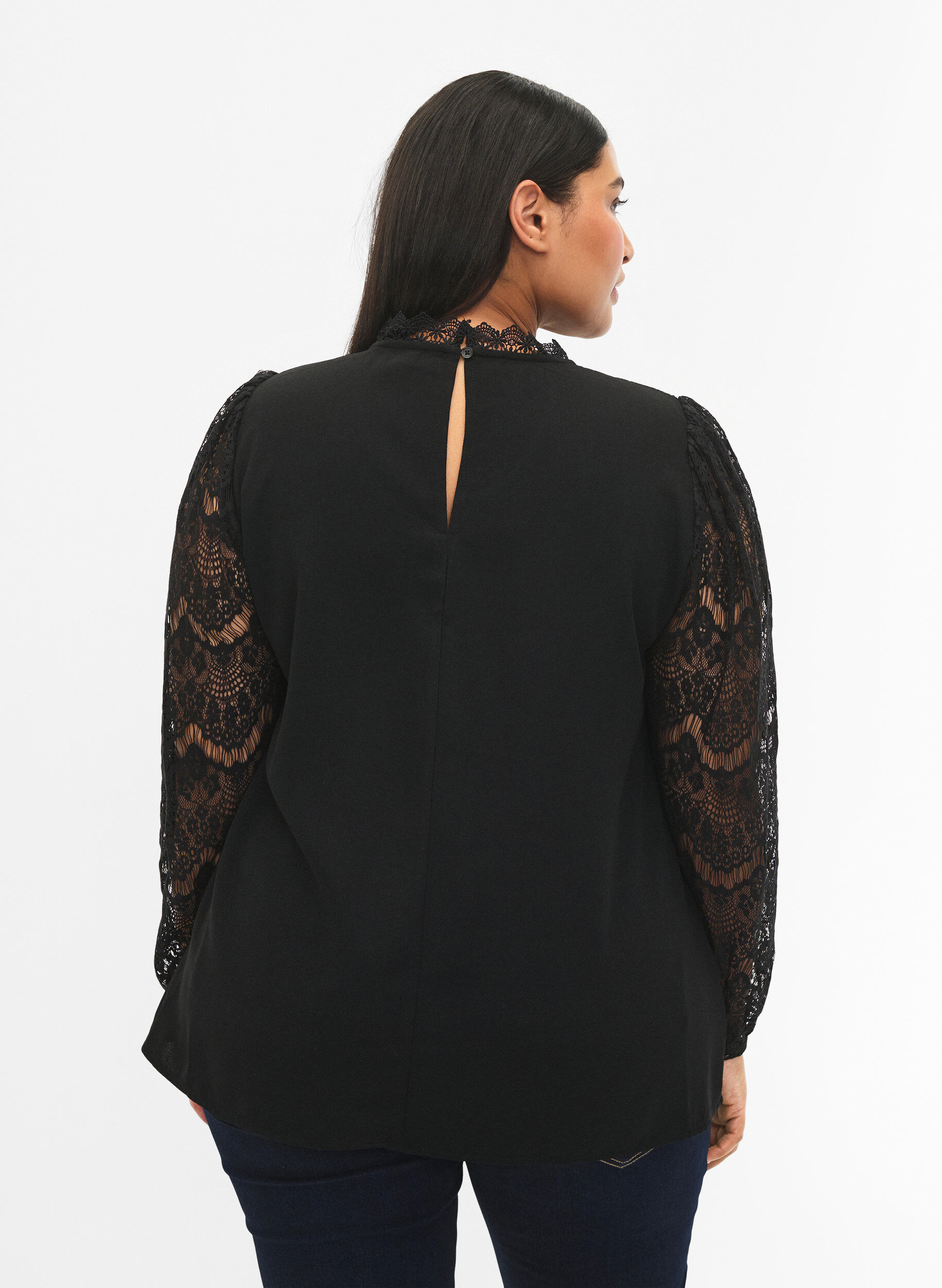 ZizziBlouse met lange mouwen en kant, Black, Model image number 1