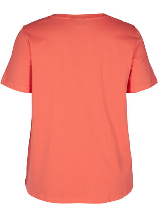 Katoenen t-shirt met v-hals en korte mouwen, Living Coral, Packshot image number 1