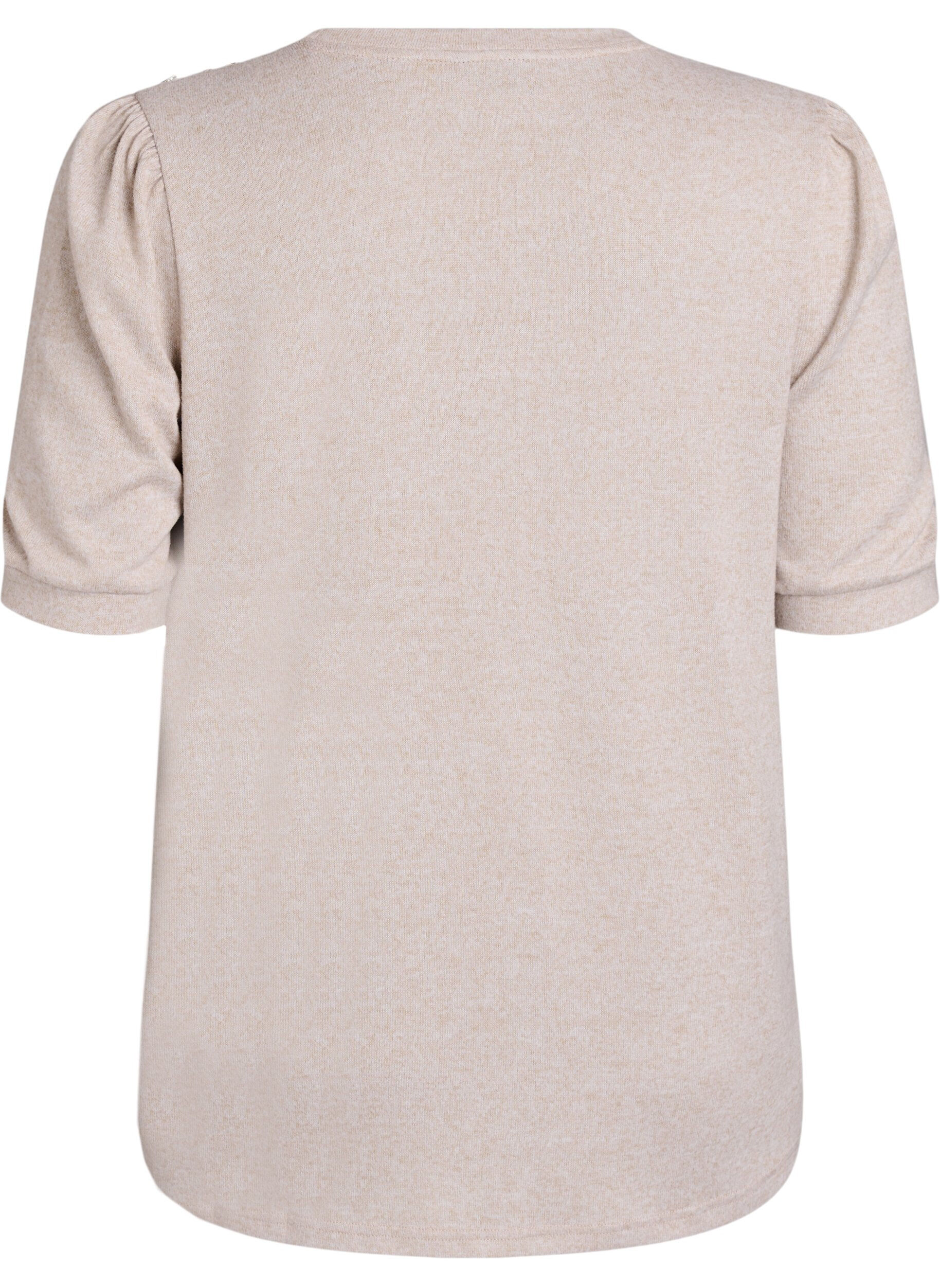 ZizziChemisier avec d&eacute;tails boutons et manches courtes bouffantes, Beige, Packshot image number 1