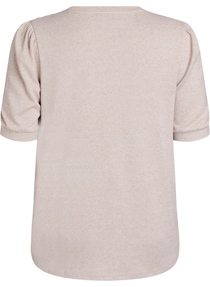 Chemisier avec d&eacute;tails boutons et manches courtes bouffantes, Beige, Packshot image number 1
