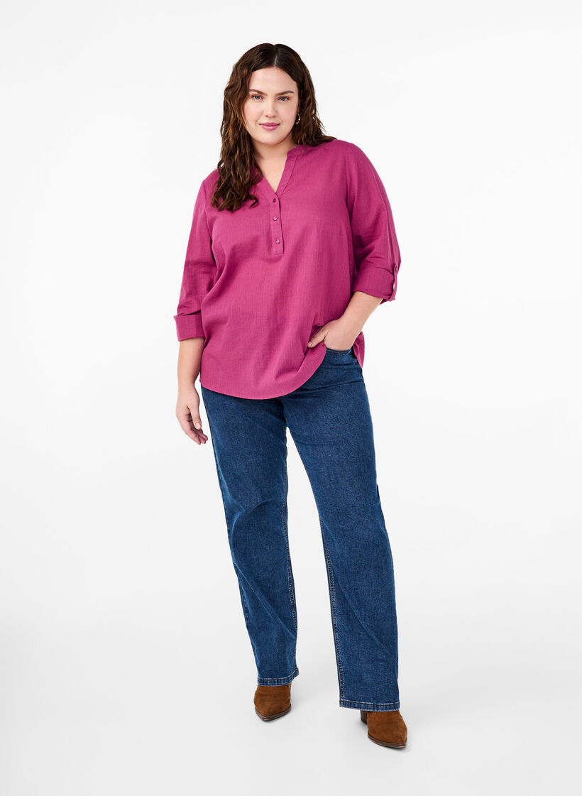 Katoenen overhemdblouse met V-hals, Malaga, Model image number 2