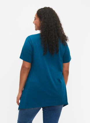 T-shirt en coton avec imprimé de texte, Blue Coral HAPPY, Model image number 1