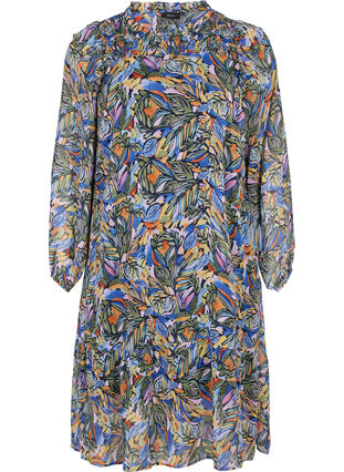 Robe midi colorée avec smocking et manches longues, Vibrant Leaf, Packshot image number 0