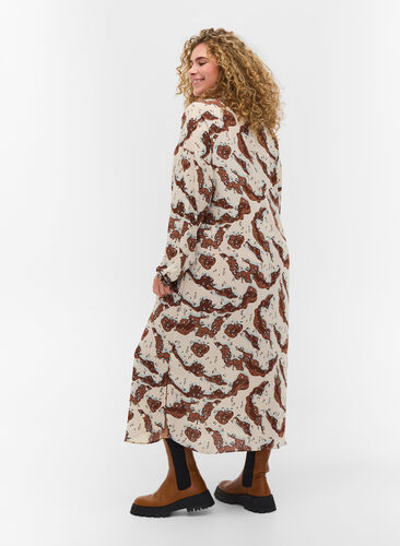 Gedessineerde jurk met lange mouwen en knopen, Camouflage AOP, Model image number 1