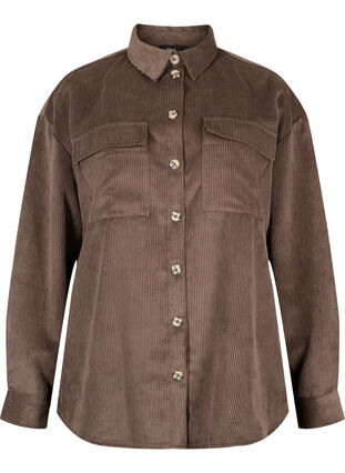 Chemise en velours à manches longues avec poches sur la poitrine, Java, Packshot image number 0