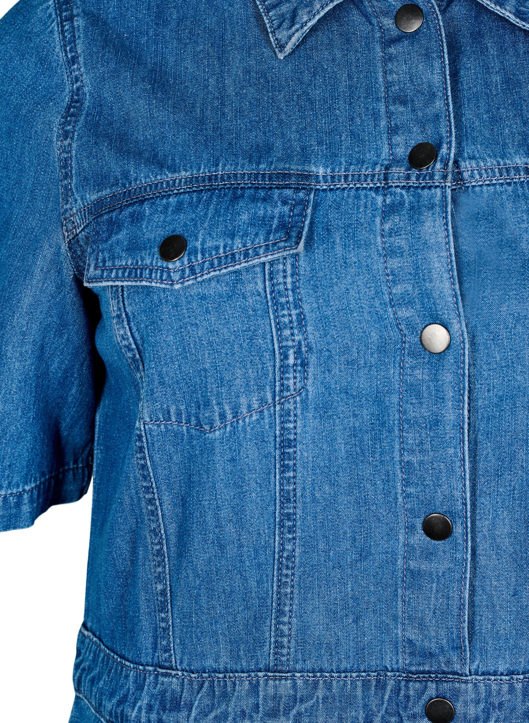 ZizziMidi denim jurk met knopen en korte mouwen, Blauw, Packshot image number 2