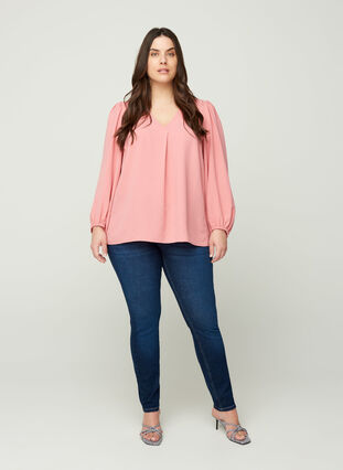 blouse met pofmouwen, Brandied Apricot, Model image number 2